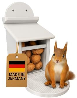 Futterstation für Eichhörnchen – Grau, Wetterfest & Robust mit Kunststoffscheibe, Belüftetem Vorratsfach & Rutschfestem Sitz – Für Garten oder Balkon