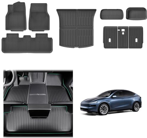 [9 Stück] GAFAT Neu Tesla Model Y Juniper 2025 2026 Fußmatten+Kofferraummatten Voll Set, TPE-Allwetter Fussmatten für Tesla Model Y 2025 Kofferraum & Boden, Hohe Kante 3D-Scan OEM Original 360°-Schutz
