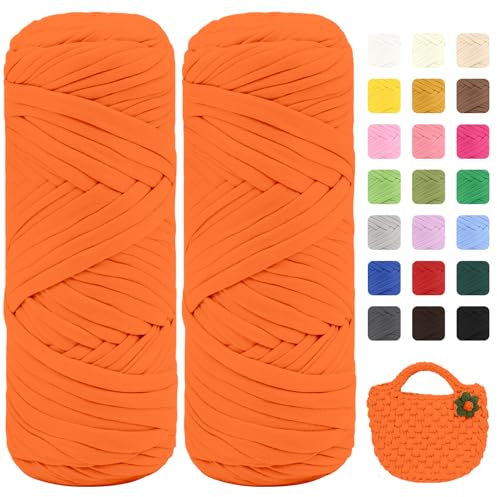 Maxee T-Shirt Garn – 2er Pack (je 200g/75m), Weiches Bandgarn zum Häkeln & Stricken – Farbintensiv & pflegeleicht, Ideal für Häkeltaschen/Körbe/Teppiche DIY Projekte, Handarbeiten und Deko（Orange）