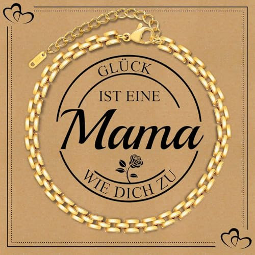 Gamtic Geschenke für Muttertag Mama Armband - Edelstahl Link Armband 18K Gold Ketten Armbänder mit Nachrichtenkarte, Verstellbar Armkette, Mode Damenschmuck Geschenk für Mama Mutter, mit Geschenkbox