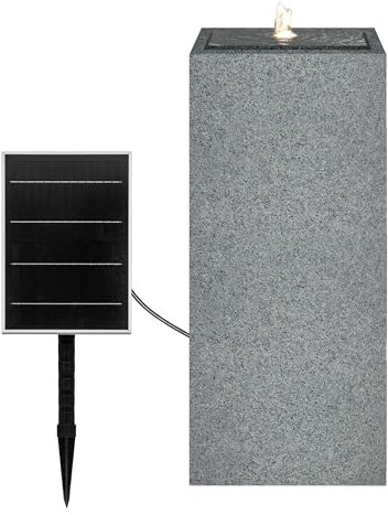 Dehner Solarbrunnen Glonn, Solarbrunnen frostbeständig, Brunnen für Außen, mit LED Beleuchtung, ca. 90 x 35 x 35 cm, Polyethylen, grau