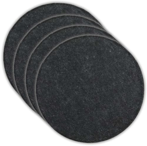 VOSSBACH 4er Set Filz Sitzkissen Rund Anthrazit oder Grau Ø 35 cm mit Antirutschnoppen Stuhlkissen Sitzauflage Filzkissen (Anthrazit)