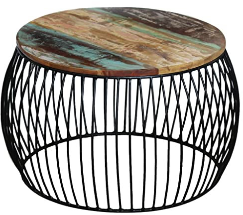 WKIEQACO Home & Garden,Furniture-Coffee Table Round Solid Reclaimed Wood 68x37cm