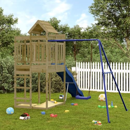 LAPOOH Spielturm, Spielplatz Für Garten, Spielturm Mit Rutsche Und Schaukel, Spielhaus Garten, Spielgeräte Für Outdoor, Spielplatz, Imprägniertes Kiefernholz