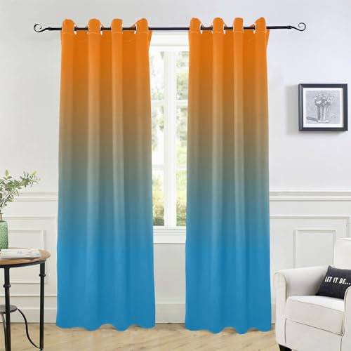 Tende oscuranti arancioni e blu lunghe 213,4 cm, ideali per camera da letto, soggiorno, cucina, divisori, tendaggi decorativi per finestre, grandi tende per finestre.