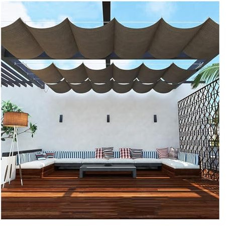 AYVADA Wave-Shaped Waterproof Retractable Pergola Shade Sail, Replacement Cover for Wave Glide Wire, UV-Resistant Outdoor Wave Canopy with Ropes and Glide Fittings (W 2.8 x L 15 m/W 9.19 x L 49.21