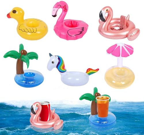 CUVZORA Lot de 6 porte-bouteilles gonflables flottants pour animaux aquatiques et fêtes au bord de la piscine, idéal pour les fêtes de famille, le camping et les activités de plein air (style multiple