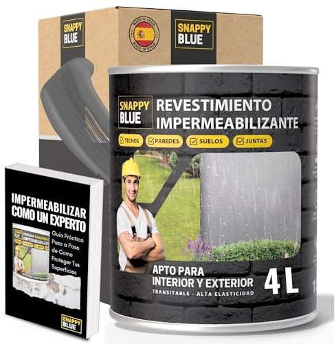 Revestimiento Impermeabilizante para Fachadas Pintura Híbrida con Poliuretano, Pintura Impermeable Definitivo Terrazas, Techos y Exteriores, Protección Fugas Goteras. 4 Colores. (Gris, 4L)