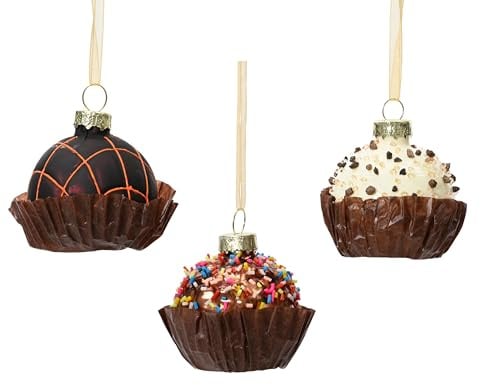 Christbaumschmuck Glas 5cm - Schoko Praline Figur zum Aufhängen - 1 Stück sortiert - Weihnachtsbaum Anhänger für Weihnachten - Christbaumanhänger & Weihnachtsbaumschmuck - Essen Süßigkeit Braun
