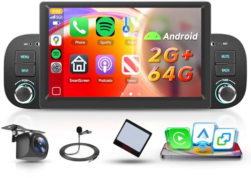 4 Core 64G Car Radio for Fiat Panda 2013-2020 with Wireless Carplay DSP | Hodozzy 7 HD IPS Touchscreen Android Car Stereo with Android Auto Bluetooth GPS WiFi FM/RDS Mirrorlink SWC Backup Camera