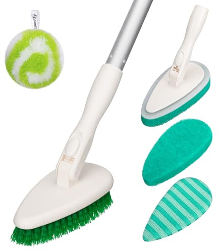 Qaestfy 4-in-1 Shower Scrubber for Tub and Tile, 130cm Long Handle Bathroom Cleaning Brush with Soft & Stiff Bristles, Non-Scratch Cleaner for Bathtub and Floor