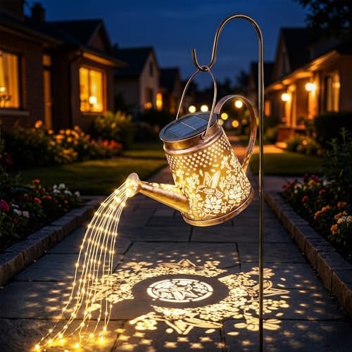 OUSFOT Annaffiatoio Solare per Esterno con 6 Luci a Cascata e 90 LED, Motivo a Colibrì e Fiori, Luci Solari a LED Impermeabili per Giardino, Decorazione Natalizia, Patio, Porta d'ingresso