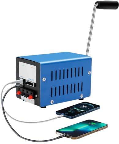 Mini Handkurbel Generator 20W 5×3,39×3,46in | USB & 28V Ausgang | Tragbarer Notstrom-Handgenerator für Outdoor, Camping & Notfälle | lädt Smartphones, Radios.etc | leichter Metalldruckguss