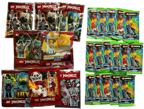 LEGO 24x Packungen Ninjago Dragon Zane, Munce, NYA, Beinloser Jäger Figuren Blue Ocean Trading Card Booster - Zusammenstellung für Adventskalender
