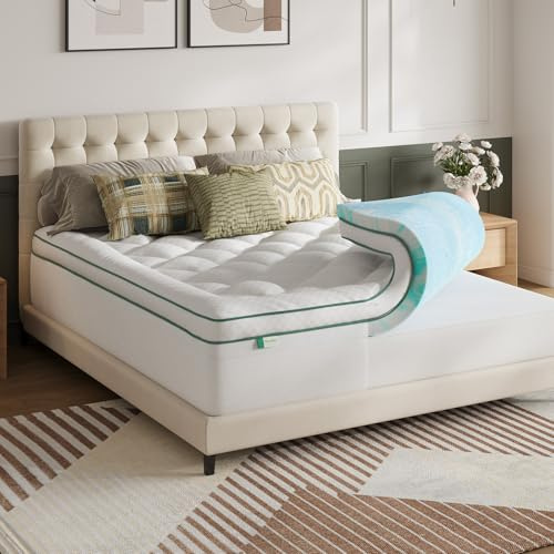 Novilla Surmatelas Mémoire Forme 160x200 cm Topper Gel 2 en 1 | Housse matelassée épaisse, design séparable, moelleux, confortable et stable.