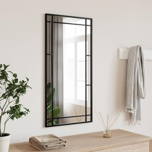 HaoChrymec Wandspiegel Schwarz 40x80 cm, Rechteckig, Glas, Pulverbeschichteter Eisenrahmen, Spiegel zum Aufhängen, Dekorativer Spiegel, Badspiegel, für Wohnzimmer, Flur, Schlafzimmer, 40 x 80 cm