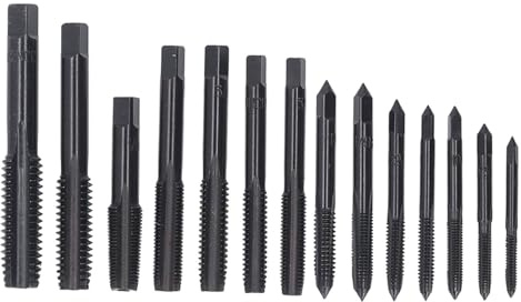 YWBL-WH 14-teiliges Gewindebohrer-Set aus Nitriertem Schwarzem Lagerstahl mit Spanabfuhrdesign für Elektrowerkzeuge aus Aluminium und Edelstahl mit Gerader Nut