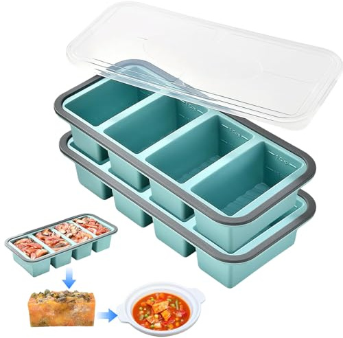 Calenxy - Lot de 2 conteneurs de congélation en silicone 250ml, conteneurs extra grands avec couvercle, sans BPA, lavables au lave-vaissage pour la congélation de soupes, sauces, repas préparés et