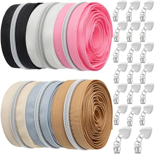 VOKABY 12m #5 Endlosreißverschluss mit Zipper,6 Farben,2 m pro Farbe