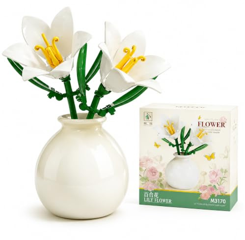 ZYHDFH Mini Fleurs Blocs de Construction,Lily avec Vase,Bloc de Construction Fleurs et Plantes,Blocs de Construction Fleurs Artificielles pour Bricolage Fait Main, Décoration, Cadeaux