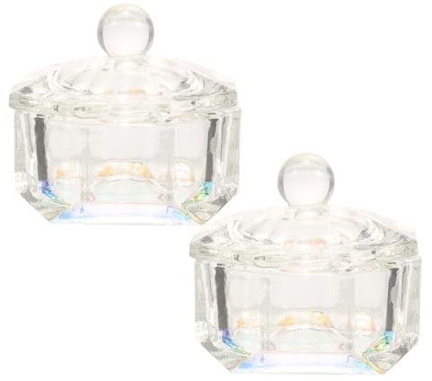 SHINYPASING 2pcs Coupelles à Ongles en Verre Cristal Coloré avec Couvercle, Petite Taille, Transparence, Design Créatif, Accessoires pour Nail Art Manucure