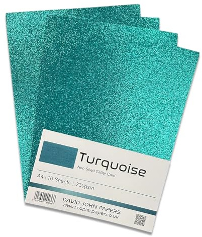 DJP Glitzerkarton, A4, 10 Blatt, 230 g/m², fusselfrei, glitzernder Karton (Türkis)