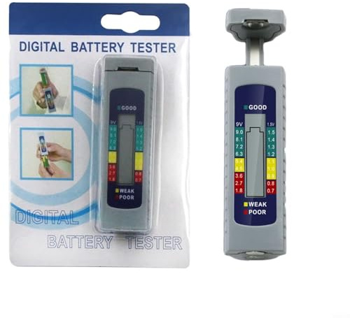 HEIBTENY Digitaler Batterietester mit LCD-Display, Handheld-Kapazitätsprüfung Diagnosegerät für AAA AA-Knopfzellen, Alkaline-Zink-Kohle-Batterien, Grau, 90 x 27 mm
