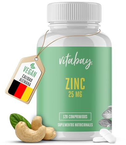 Vitabay Zinco Depot – 120 Compresse da 25 mg – Integratore Alimentare ad Alto Dosaggio – Zinco Puro in Compresse – Supporto per Sistema Immunitario