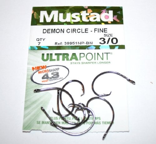Mustad Demon Circle Hooks Fine 39951NP-BN size 3/0 Qty 7