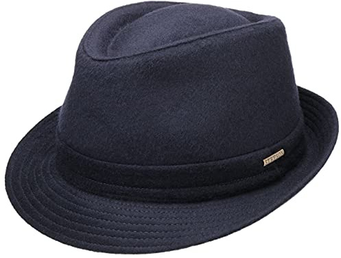 Stetson Benavides Trilby Hut Filz Garniturband Uni einfarbig Made in Italy Damen Herren Herbst Winter blau 54 cm