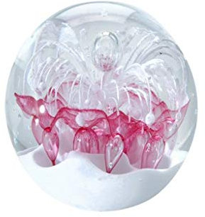 Traumkugel- Briefbeschwerer medium: Motiv Weiße Blume mit rosa über weißem Grund