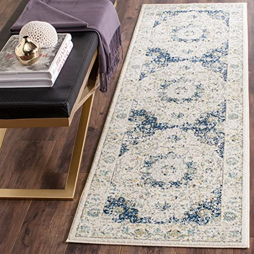 SAFAVIEH Evoke Collection Runner Rug - 2'2 x 7', Ivory & Blue, Shabby Chic Oriental Medallion Design, Non-Shedding & Easy to Clean, Ideal for Hallway, Foyer, Kitchen, Entryway, Bedroom (EVK220C)