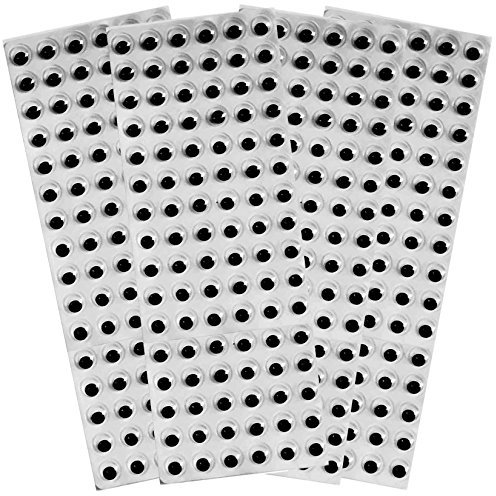 10mm Googly Wobbly Wiggly Wiggle Eyes Black Self Adhesive Peel and Stick 384 Eyes 4 Sheets of 96 For Crafts Crafting Scrapbooking …