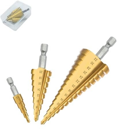 Surplex HSS Trapano in Titanio, 3 Pezzi Punte a Gradini All-in-One Power Drill, Punte Coniche, Fresa Conica Trapano a Gradini, 4-12/4-20/4-32 mm