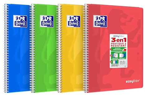 OXFORD EasyBook Cahier Spirale Grand Format 24 x 32cm 160 Pages Grands Carreaux Seyès Couleur Aléatoire