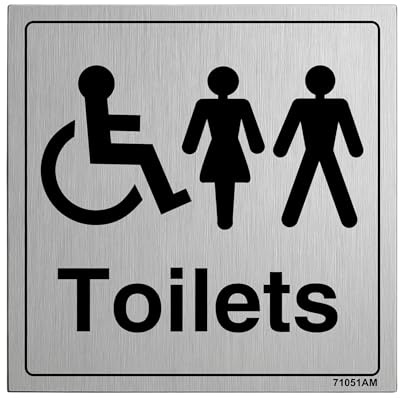 V Safety General Door-Disabled/Gents/Ladies Toilet Sign - 150mm x 150mm - 3mm Brushed Alu Comp