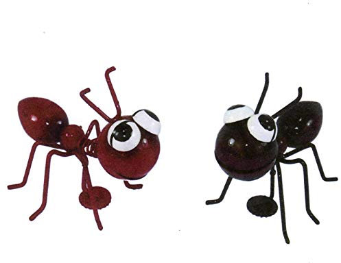 Dekofigur Metall Ameisen mit Magnetfuß , Gartenfigur , Metallfigur , Blechfigur , 7cm x 7.5cm x 8.5cm (Rot + Braun)