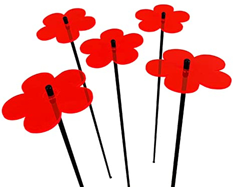 Sun Catcher Garden Decor 5er Set Sonnenfänger Garten Stecker, Statuen, Figuren 50cm hohe Blumen Dekoration für Garten, Balkon oder Terrasse, Farbe:rot