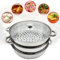 YISSALE Pirofila a 3 livelli, in acciaio inox, con coperchio in vetro ventilato, manico in acciaio, diametro 28 cm, per verdure e carne