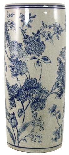 Umbrella Stand, Vintage Blue & White Magnolia Design