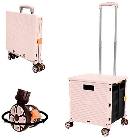 Chariot de Courses Pliable avec Couvercle résistant à l'usure Roue rotative silencieuse à 360° et poignée en métal réglable Chariot de Coffre Pliable capacité de Charge de 45 kg Portable et Durable