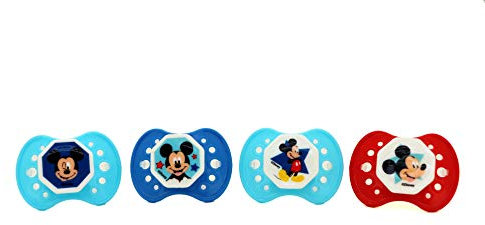 Disney Cudlie Mickey Mouse Baby Boy 4 Pack of Pacifiers with Big Star Print