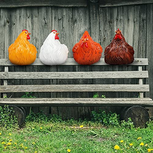 Keramik Huhn Gartendeko,Gartendeko Huhn Gartenstecker, Rasen Gartendeko Chicken Yard Art Garten Huhn Deko, Outdoor Hühner Deko Garten Statuen Henne Gartenfigur Gartendekoration Indoor (4 Hühner-B)
