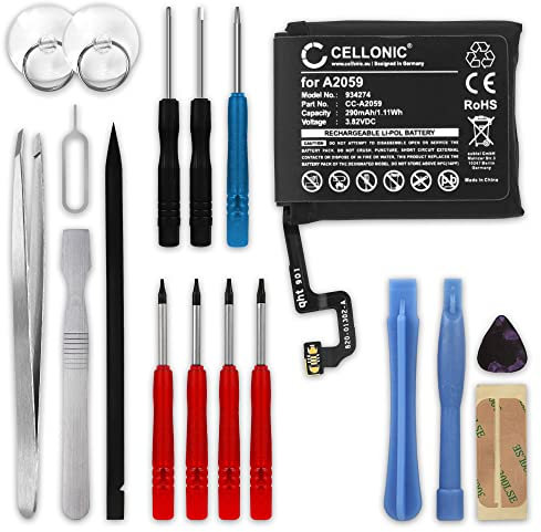 CELLONIC, Batería para Smartwatch y Pulsera de Actividad Compatible con Apple Watch 4-44mm, A1976 (290mAh, 3.82V) + Juego de Herramientas 17pzas Batería de Repuesto A2059