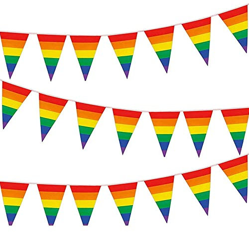 Pride Flag Bunting Banner, LGBT Regenbogen Gay Flags for Parade Festival Decorations and Celebrations (10M)