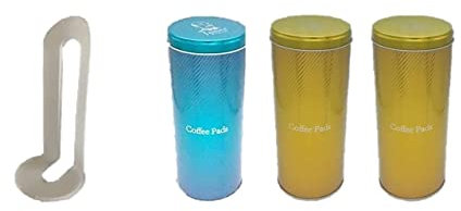 4-teiliges Set aus 3X Kaffeepaddose und 1x Pad-Heber - Kaffeedose für Kaffeepads - Aufbewahrungsbehälter mit Pad-Lifter für Kaffeepads