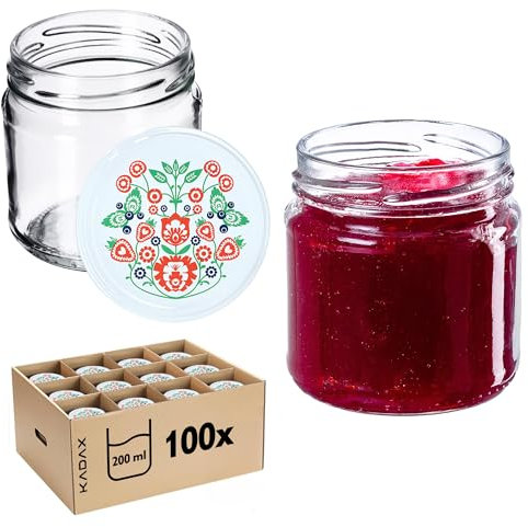 KADAX Lot de 100 pots à confiture, fi66 mm, mini bocaux hermétiques pour miel et épices, bocaux hermétiques, bocaux, bocaux, bocaux, bocaux, bocaux, bocaux ronds, folklore K5390