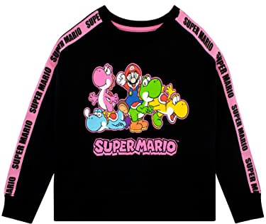 SUPER MARIO BROS Girls Gaming Sweatshirt Cropped Long Sleeve Jumper for Kids
