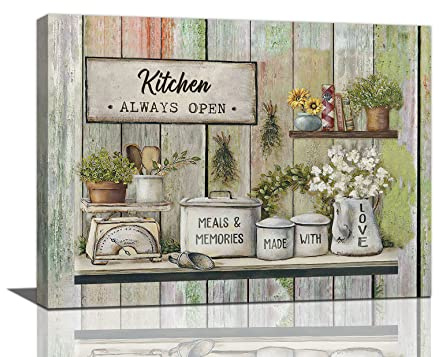 Fuzawet Rustikale Küchen-Wandkunst, Bauernhaus-Küchenbilder, Wanddekoration, Geschirr, motivierende Leinwand, Gemälde, Bauernhof-Küchenschild, gerahmtes Kunstwerk für Küche, Esszimmer, 30,5 x 40,6 cm