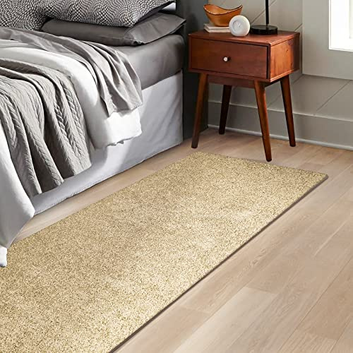 KARAT Barcelona Bedroom Runner Rug, Deep Pile Bed Surround Carpet Runner Floor Mat, Rug Runner Floor Mat for Bedroom, Living Room, Hallway (Beige, 40 x 120 cm)